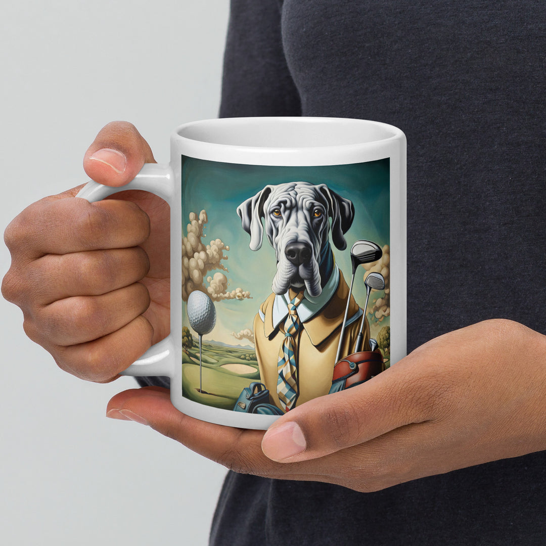 Great Dane Golfer- White glossy mug v2