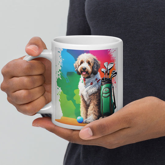 Bernedoodle Golfer- White glossy mug v3