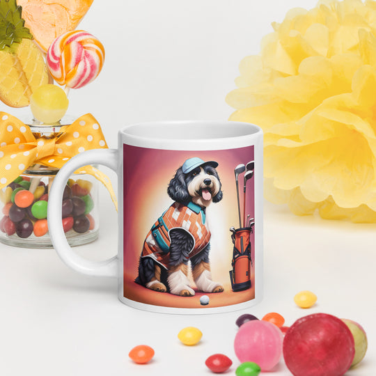 Bernedoodle Golfer- White glossy mug v4