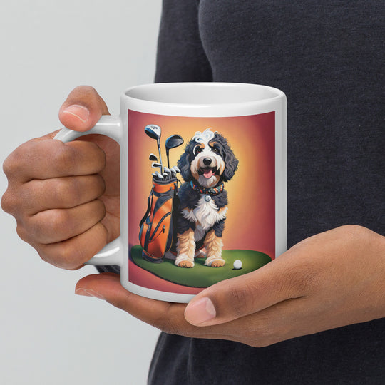 Bernedoodle Golfer- White glossy mug v5