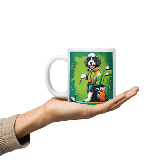 Bernedoodle Golfer- White glossy mug v8