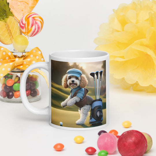 Cavapoo Golfer- White glossy mug v2