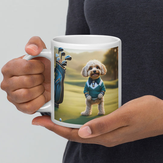 Cavapoo Golfer- White glossy mug v3