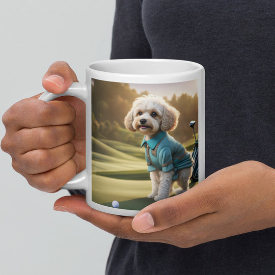 Cavapoo Golfer- White glossy mug v4