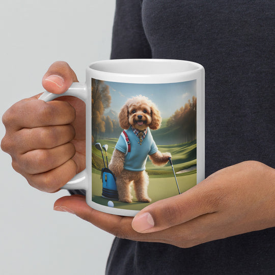 Cavapoo Golfer- White glossy mug v7