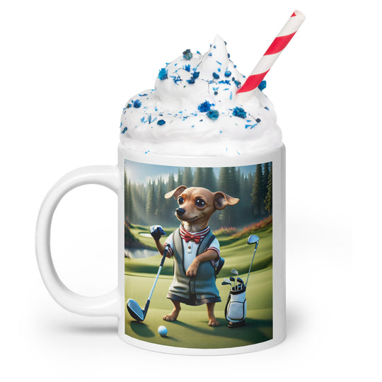 Chiweenie Golfer- White glossy mug v3