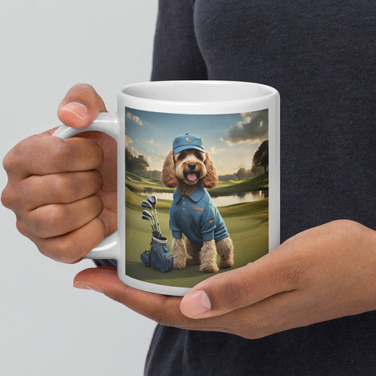 Cockapoo Golfer- White glossy mug v6