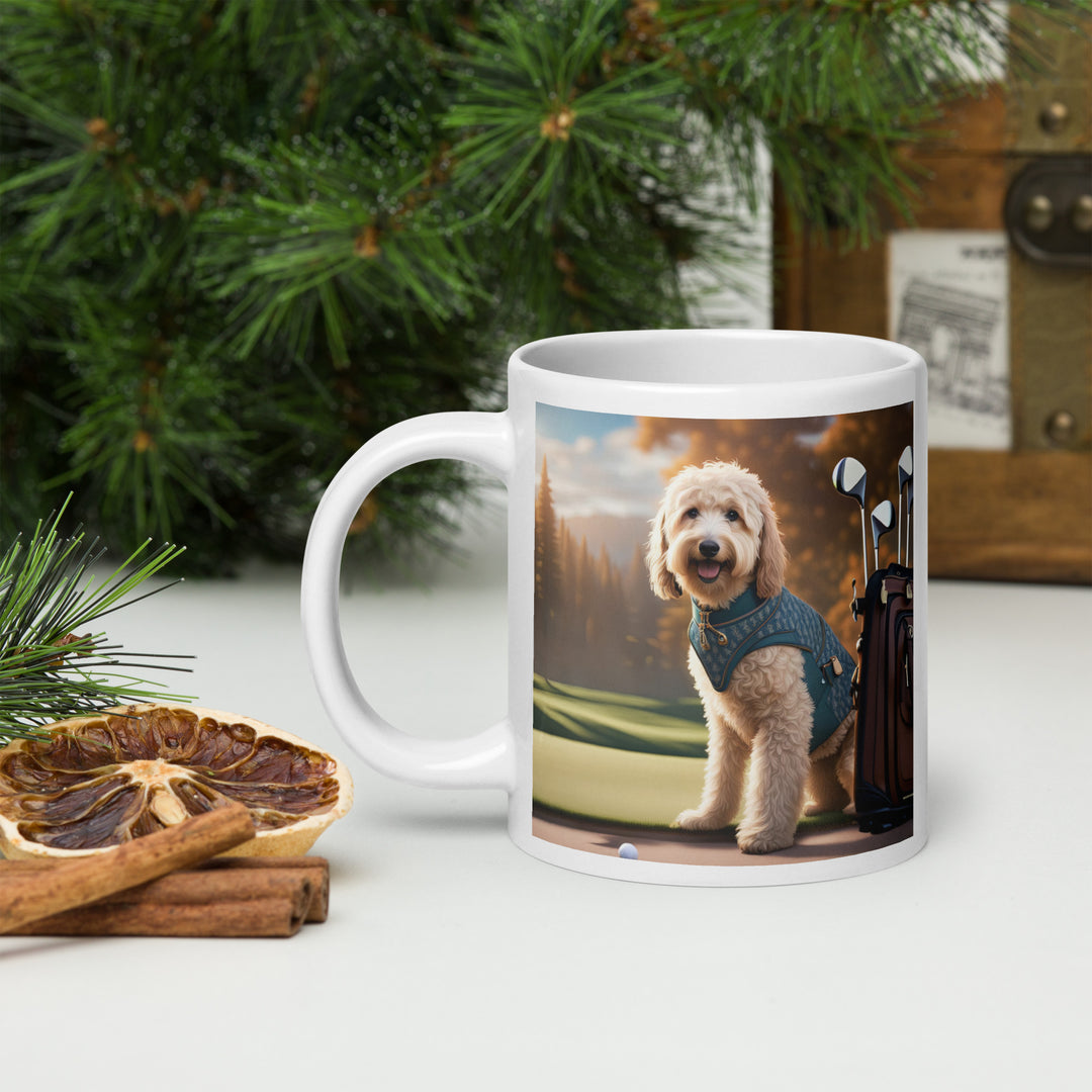 Goldendoodle Golfer- White glossy mug v4