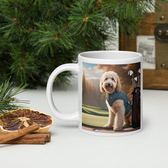 Goldendoodle Golfer- White glossy mug v4