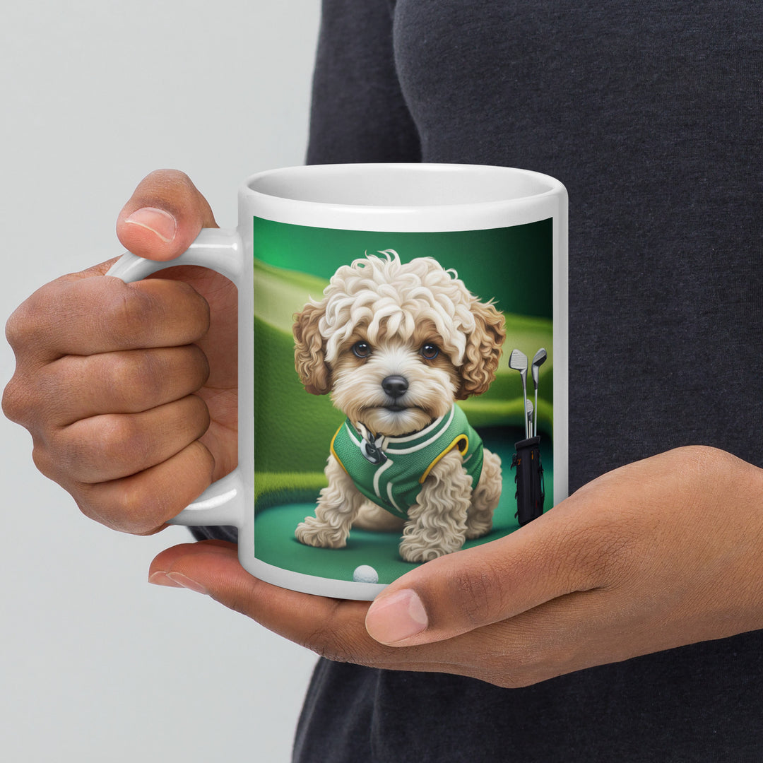 Maltipoo Golfer- White glossy mug v7