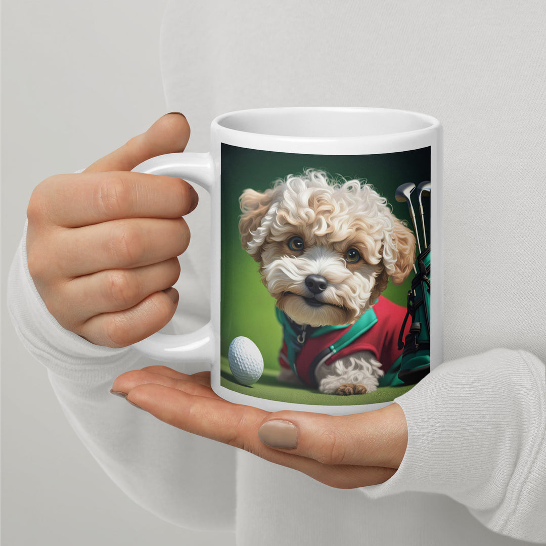 Maltipoo Golfer- White glossy mug v9