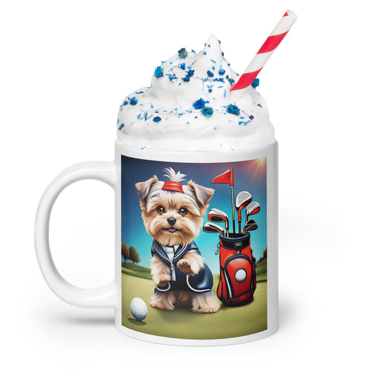 Morkie Golfer- White glossy mug v2