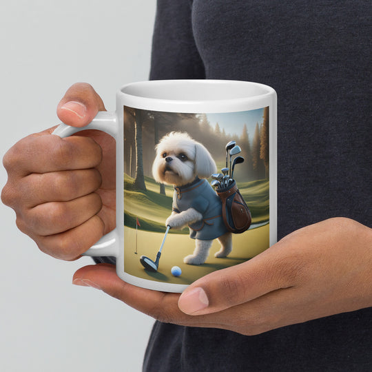 Pugapoo Golfer- White glossy mug v3