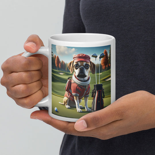 Puggle Golfer- White glossy mug v6