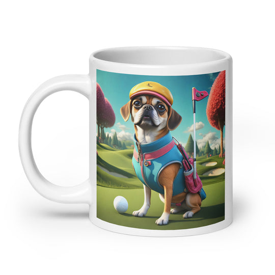 Puggle Golfer- White glossy mug v8