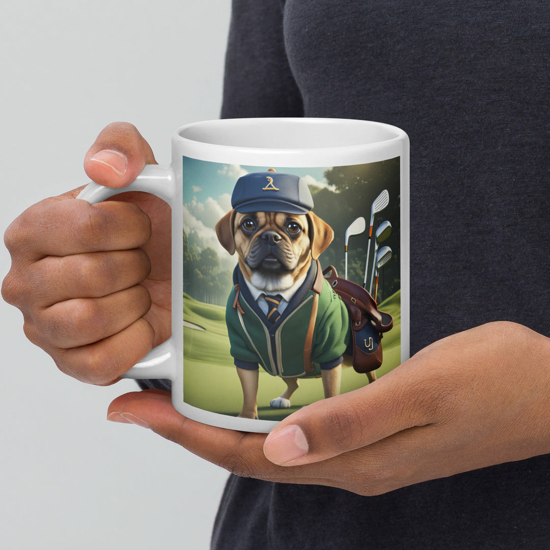 Puggle Golfer- White glossy mug v16