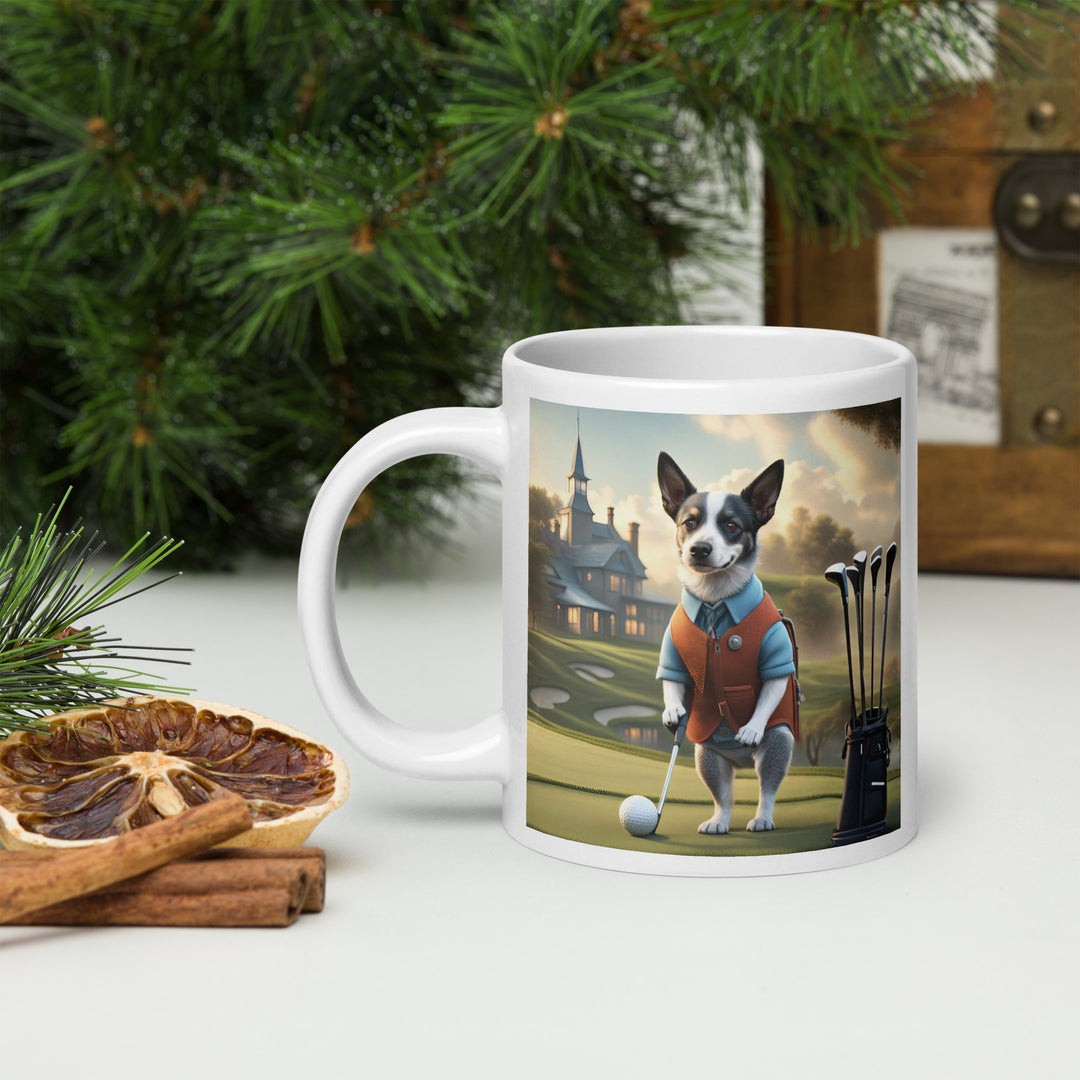 Texas Heeler Golfer- White glossy mug