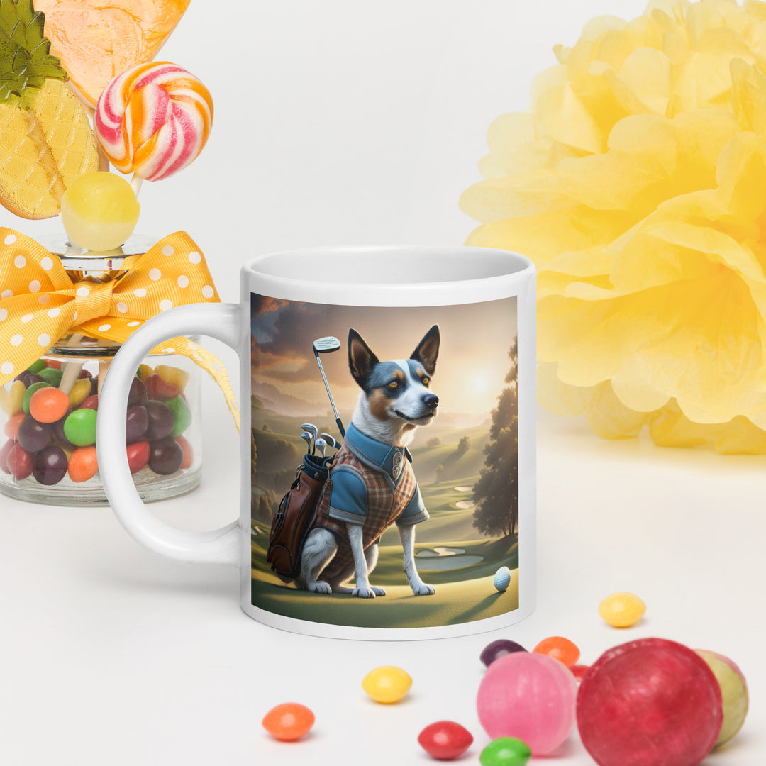 Texas Heeler Golfer- White glossy mug v6