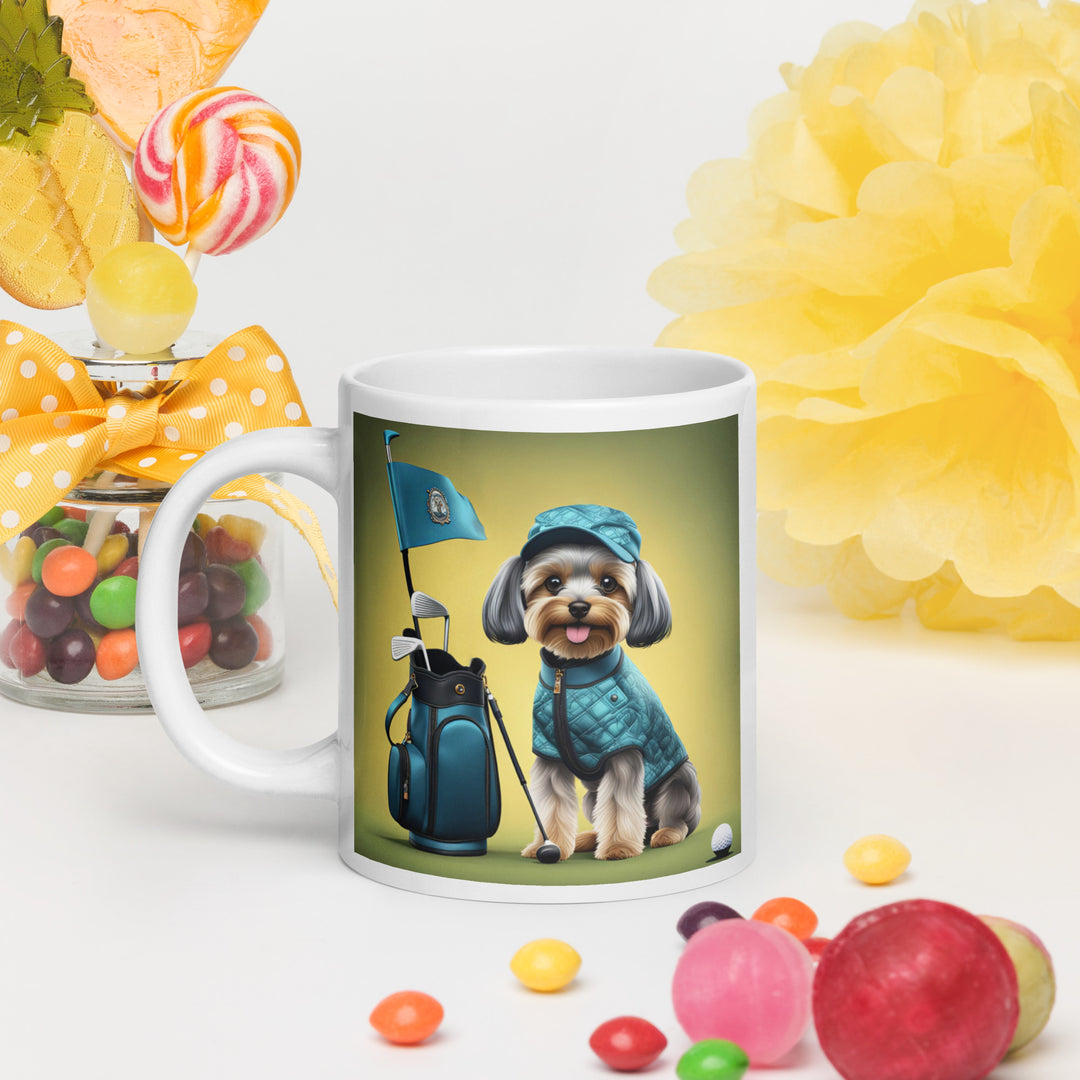 Yorkipoo Golfer- White glossy mug v7