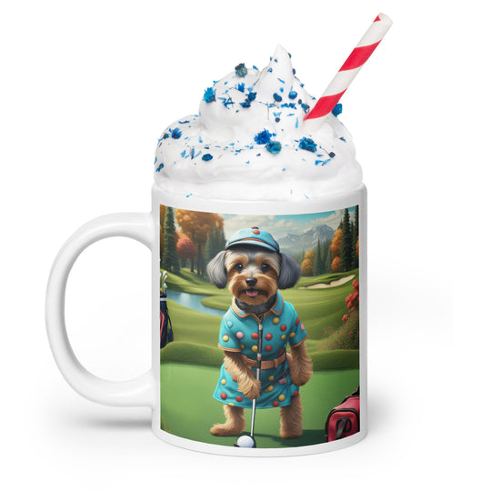 Yorkipoo Golfer- White glossy mug v8