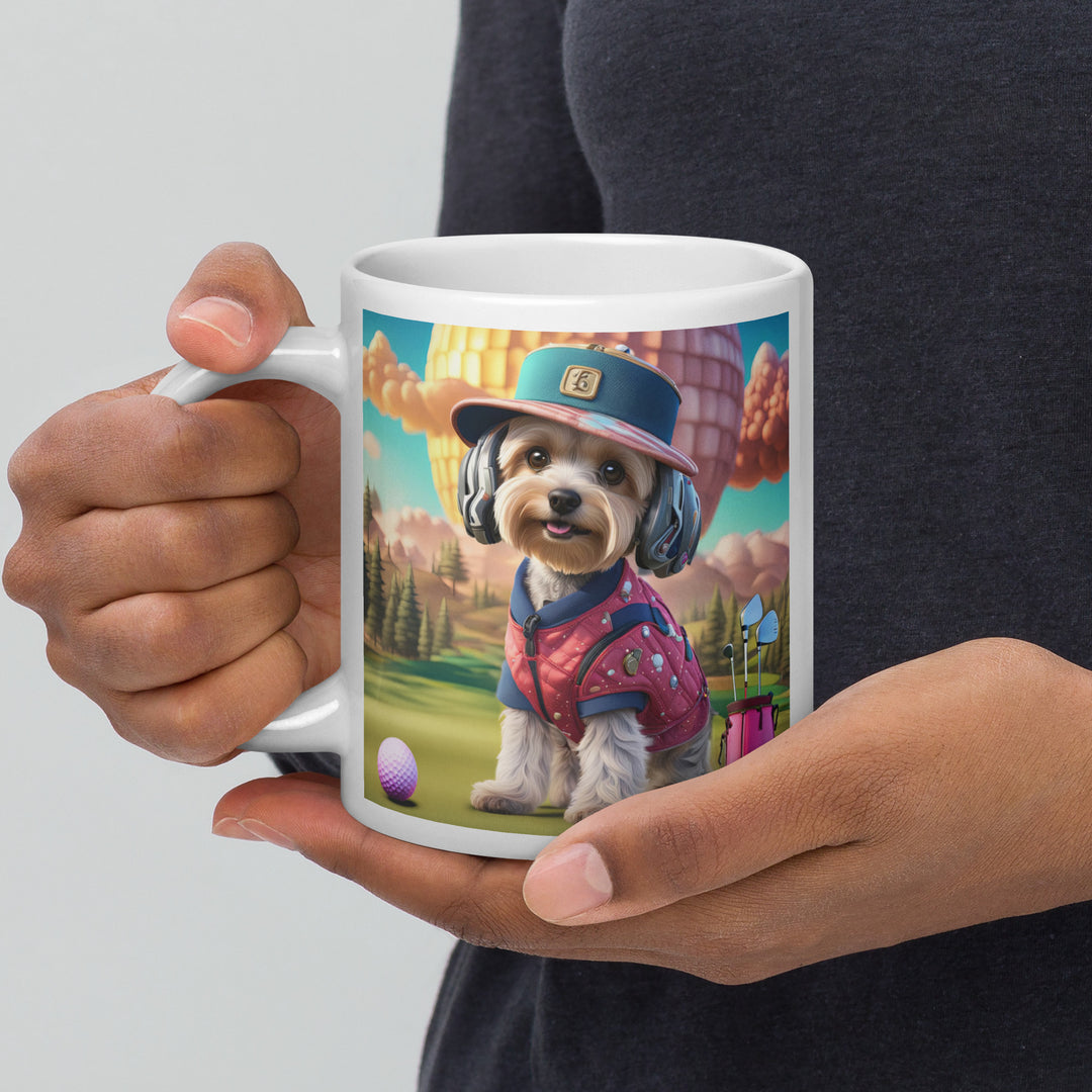 Yorkipoo Golfer- White glossy mug v9