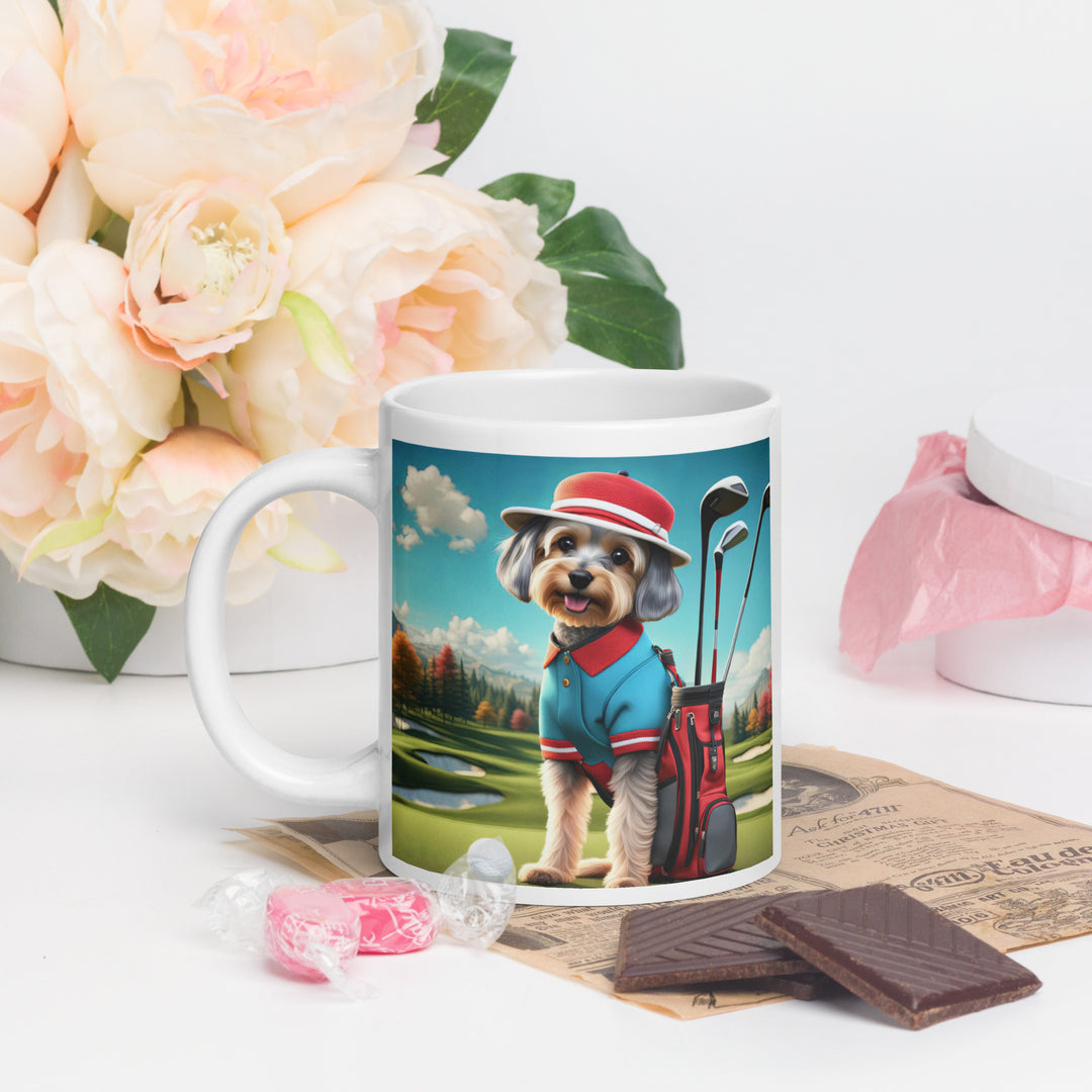 Yorkipoo Golfer- White glossy mug v13