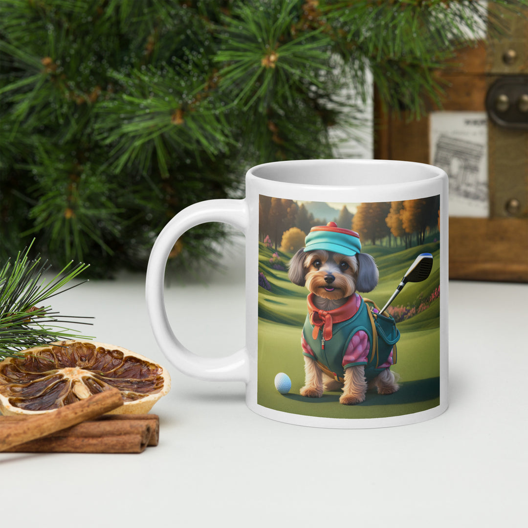 Yorkipoo Golfer- White glossy mug v14