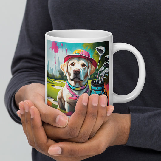 White glossy mug-Labrador Retriever Golfer V9