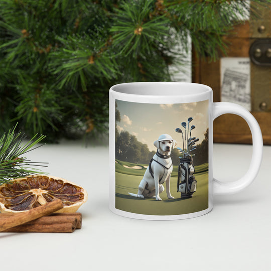 White glossy mug-Labrador Retriever Golfer V13