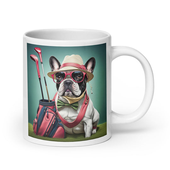 White glossy mug-French Bulldog Golfer V9