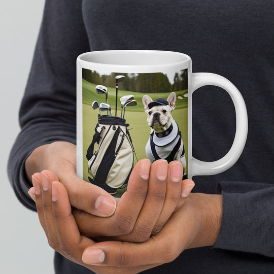 White glossy mug-French Bulldog Golfer V11