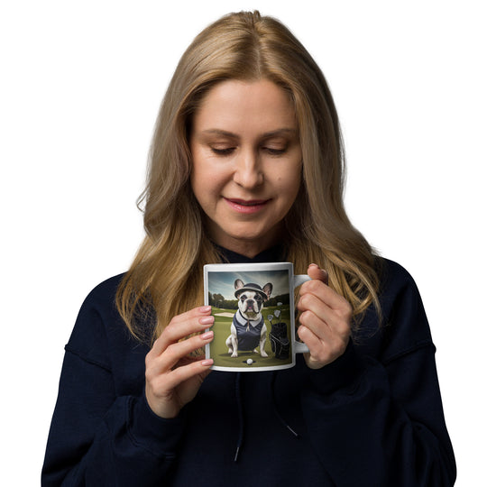 White glossy mug-French Bulldog Golfer V13