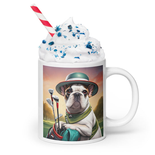 White glossy mug-French Bulldog Golfer V15