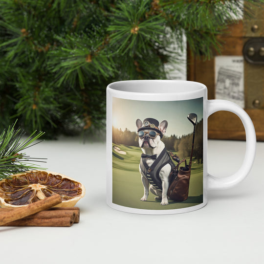 White glossy mug-French Bulldog Golfer V22