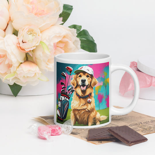 Golden Retriever Golfer- White glossy mug v2