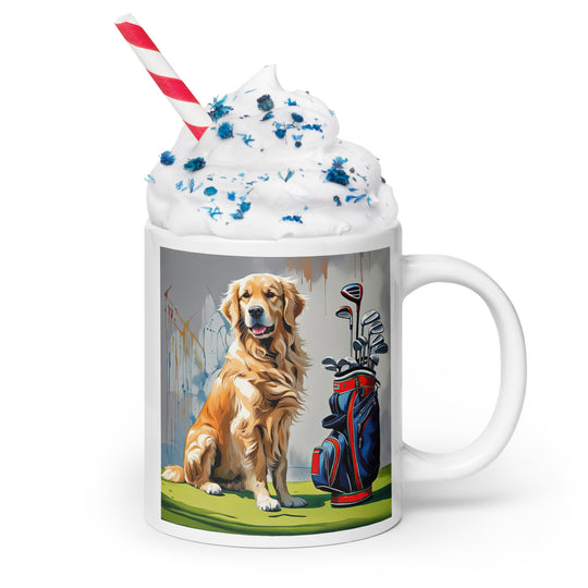 Golden Retriever Golfer- White glossy mug v3