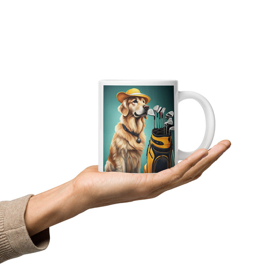 Golden Retriever Golfer- White glossy mug v4