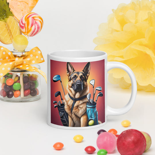 German Shepherd Golfer- White glossy mug v2