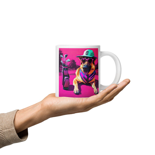 German Shepherd Golfer- White glossy mug v3