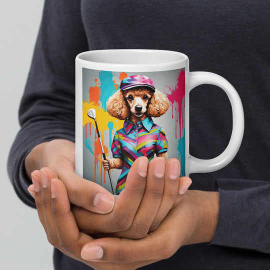 Poodle Golfer- White glossy mug v3