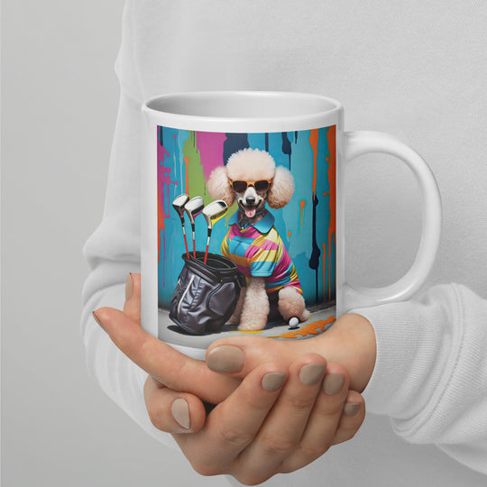 Poodle Golfer- White glossy mug v2