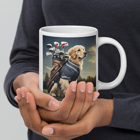 Golden Retriever Golfer- White glossy mug v6