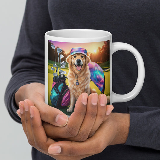 Golden Retriever Golfer- White glossy mug v10