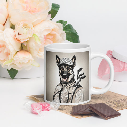 German Shepherd Golfer- White glossy mug V6