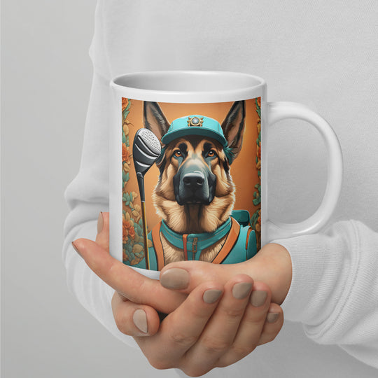 German Shepherd Golfer- White glossy mug V7