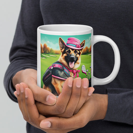 German Shepherd Golfer- White glossy mug V9