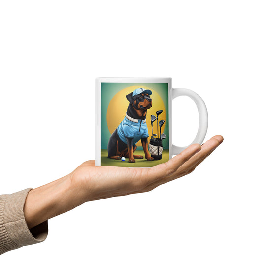 Rottweiler Golfer- White glossy mug v3