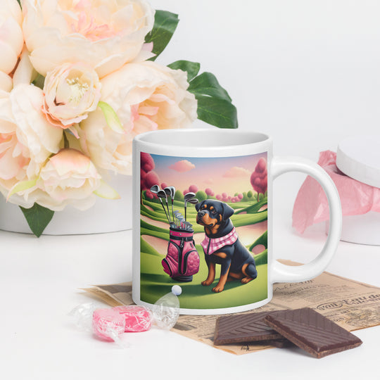 Rottweiler Golfer- White glossy mug v4