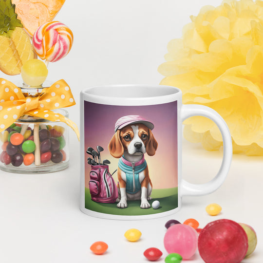 Beagle Golfer- White glossy mug v3