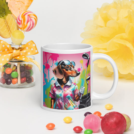 Dachshund Golfer- White glossy mug v2